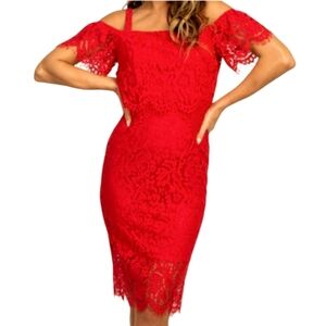 Red Lace Dress Cold Shoulder Size Medium